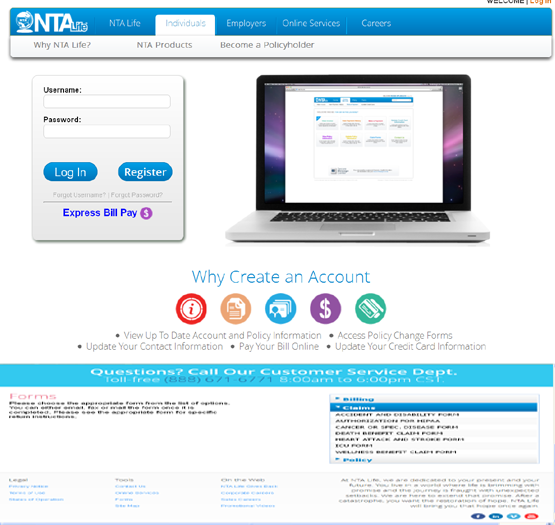 NTALife Customer Service Login/Forms Page