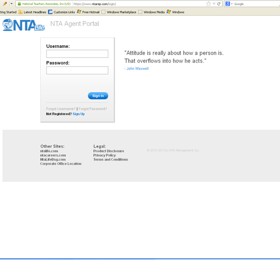 NTARep.com Agent Resource Website Login Page